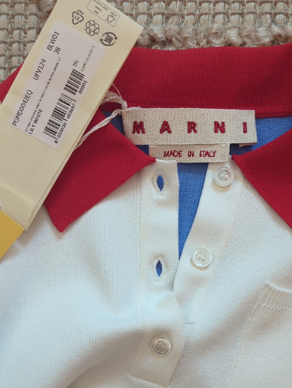 NWT Marni Technical Viscose Contrast Polo Knit Top Blue Red Size XS IT 38 - Picture 3 of 7